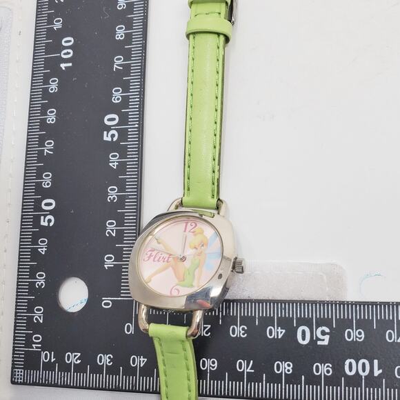 Disney Tinker Bell Silver Watch Green Band Women's Accessory - Picture 10 of 11